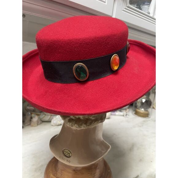 Vintage Red Felt Rhinestone Red Purple Blue Clear Green Hat 1980’s Jody Watley main image 7